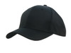A black sports cap with a structured design and a logo on the front.