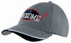 A grey cap with a curved peak and a logo featuring the word "AWESOME!" in bold lettering.