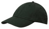 A dark green cap with a curved brim and six ventilation holes, featuring a logo on the front.