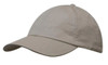 A beige cap with a curved brim and an embroidered logo on the front.