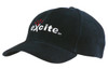 A black cap with a curved brim and an embroidered logo on the front.