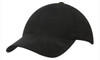 A black cap featuring a brushed heavy cotton fabric with a suede peak and a logo.