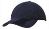 A navy blue cap featuring a brushed heavy cotton body with a suede peak and a logo on the front.