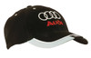 A black cap with a reflective trim and tab on the peak, featuring a logo.