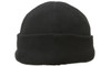 A black micro fleece beanie with a fold-over cuff. The hat has a smooth texture and simple design.