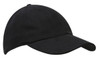 A black cap with a curved brim and a fitted design, featuring a small logo on the side.