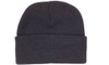 Acrylic beanie in dark grey, featuring a fold-up cuff and a simple design with a logo.