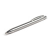 A metal pen with a sleek silver finish and a textured grip. Features a clip and a logo on the body.