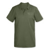 A green polo shirt featuring tone-on-tone embroidery and a logo. Suitable for casual wear or branding.