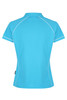 A blue polo shirt with contrast piping and a logo, featuring a stylish, fitted back design.