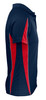 A navy polo shirt featuring red side panels and a logo.