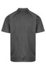 A grey men's polo shirt featuring a collar and short sleeves, with a logo present on the garment.