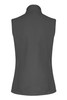 A grey sleeveless vest featuring a high collar and smooth fabric, designed for workwear. It has a logo.