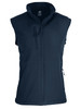A navy blue men's vest with a zip front and two side pockets, featuring a logo.