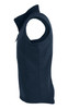 A navy blue men's vest with a side zipper pocket, featuring a sleek, sleeveless design and a logo.