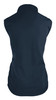 A navy work vest with a collar, featuring a fitted design and an unobtrusive logo.