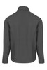A soft shell jacket in dark grey, featuring a clean design and a collar, with a branding logo.