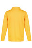 A bright yellow long-sleeved polo shirt with a collar, featuring a brand logo.