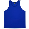 A blue singlet featuring a round neck and sleeveless design, with a branding label inside.