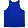 A blue singlet featuring a simple design, with a logo on the fabric.