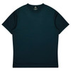 A dark teal t-shirt with a classic crew neck and short sleeves, featuring a logo on the inside label.