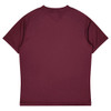 A maroon short-sleeve t-shirt featuring a plain back and a logo. Ideal for kids.