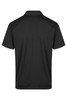 A black men's polo shirt featuring a classic collar and short sleeves, with a logo present on the design.