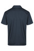 A plain navy polo shirt with a collared neckline and short sleeves, featuring a branding logo.