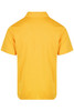 A yellow men's polo shirt, featuring a collar and short sleeves, with a back view and a logo.
