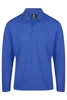 A long-sleeve polo shirt in a vibrant blue shade, featuring a collar and three buttons. Includes a logo on the chest.