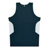A dark green singlet with white side panels, featuring a simple design and a small logo on the back.