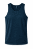 A navy blue men's singlet featuring a logo, with a sleeveless design and a smooth fabric finish.