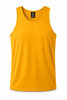 A yellow men's singlet featuring a crew neck and a logo at the neck. Smooth fabric and sleeveless design.