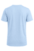 A light blue children's t-shirt with short sleeves and a simple design, featuring a logo on the back.
