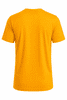 A bright yellow men's t-shirt with short sleeves, featuring a plain design and a logo on the back.