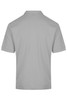 A grey polo shirt featuring a classic design and a collar, with a branding logo on the back.