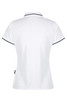 A white polo shirt featuring a classic design with contrasting trim and a logo.