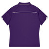 A purple sports polo shirt with contrasting trim on the collar and sleeve edges, featuring a logo.