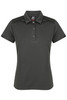 A dark green polo shirt featuring a collar, three buttons, and a logo on the chest.