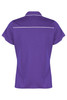 A purple polo shirt with a back view, featuring a white trim and short sleeves. It has a logo.