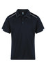 A navy polo shirt with white detailing and a logo, featuring a classic collar and short sleeves.