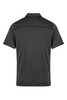 A dark green polo shirt with a classic collar and short sleeves, featuring a logo on the back.