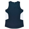 A dark navy singlet with white side panels and a small logo on the back.