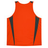 An orange singlet featuring dark grey side panels and a logo. Designed for kids, suitable for active wear.