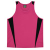 A magenta singlet with black side panels and a logo on the label. Suitable for kids.
