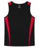 A black singlet with red side panels, featuring a logo. Suitable for men's casual wear or active use.