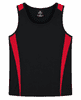 A black singlet with red side panels, featuring a logo. Suitable for men's casual wear or active use.