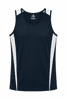 A black singlet featuring white side panels and a logo on the upper back. Suitable for casual wear or sports.