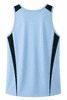 A light blue men's singlet featuring black side panels and a logo. Suitable for casual or athletic wear.