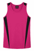 A vibrant pink singlet with black side panels and a logo on the neckline. Perfect for active wear.